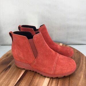 Sorel Evie Pull On Wedge Booties Womens Red Suede Wedge Chelsea Boots Size 10.5